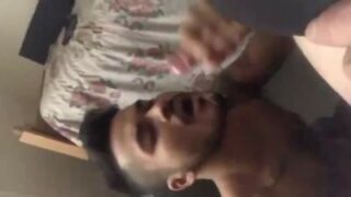 Desi young boy making a top cum hard on his face