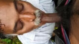 Gay daddy sucker from India eating cum