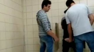 Toilet gay sex video of three horny strangers